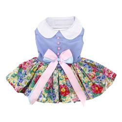 Doggie Design（ドギーデザイン）Blue and White Pastel Pearls Floral Dress ブルー ホワイト パールズ フローラル ドレス