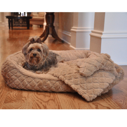 Doggie Design（ドギーデザイン）犬用ベッド ウルトラ ソフト プラッシュ ベージュ ダイヤモンド キルト ベッド