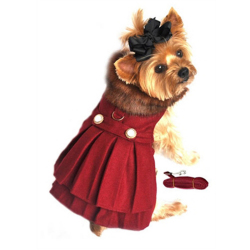 Doggie Design（ドギーデザイン）Wool Fur Trimmed Dog Harness Coat Burgundy