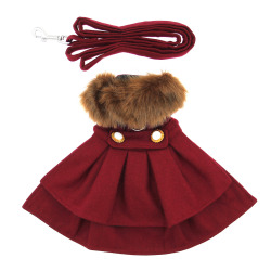 Doggie Design（ドギーデザイン）Wool Fur Trimmed Dog Harness Coat Burgundy