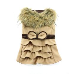 Doggie Design（ドギーデザイン）Wool Fur Trimmed Dog Harness Coat Camel