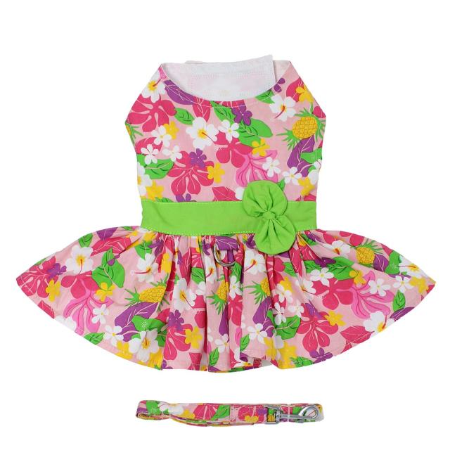 Doggie Design（ドギーデザイン）Pink Hawaiian Floral Dog Harness Dress ピンク ハワイアン フローラル ドレス