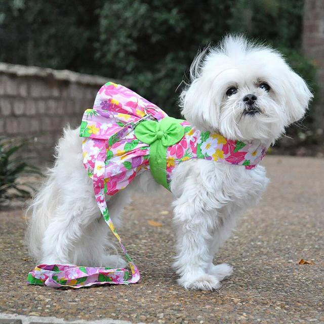 Doggie Design（ドギーデザイン）Pink Hawaiian Floral Dog Harness Dress ピンク ハワイアン フローラル ドレス